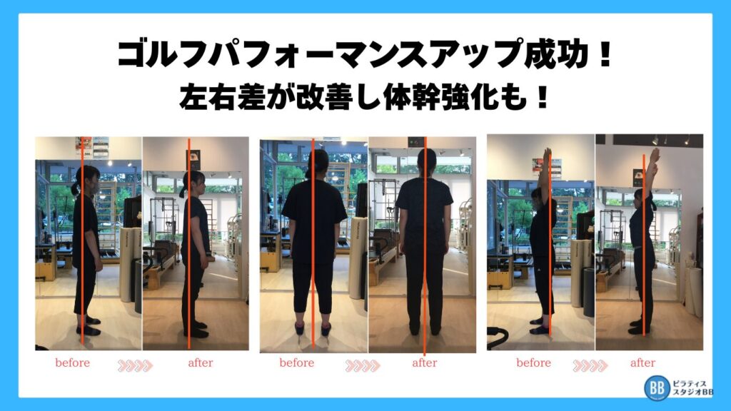 ピラティススタジオBB仙台泉で10代女性ゴルファーの会員様が姿勢改善に成功した写真