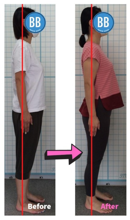 ピラティススタジオBB錦糸町の40代女性Y.K様の横向きの姿勢変化の写真