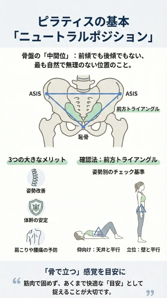 ピラティスの基本である「ニュートラルポジション」の解説図解