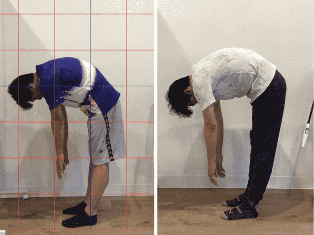 ピラティススタジオBB 肥後橋の40代男性が、2年間のマシンピラティスのレッスンで、前屈の可動域が変化した画像