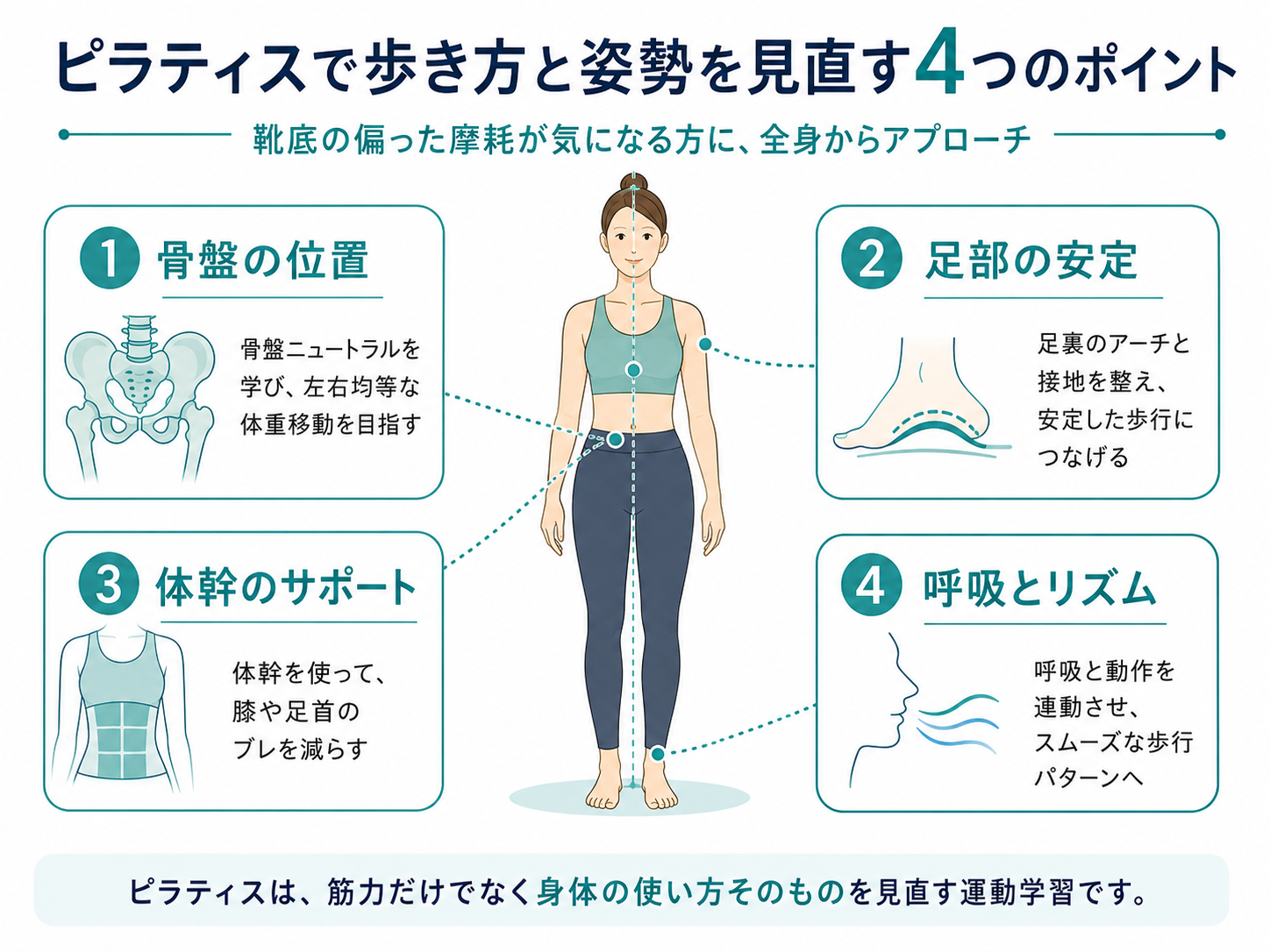 靴底の減り方でわかる歩き方のクセ｜ピラティスで姿勢と歩行を見直す方法