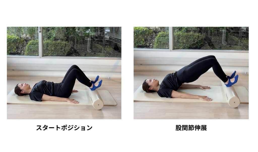 ピラティススタジオBB 仙台泉のインストラクターがフォームローラーでショルダーブリッジをしている画像